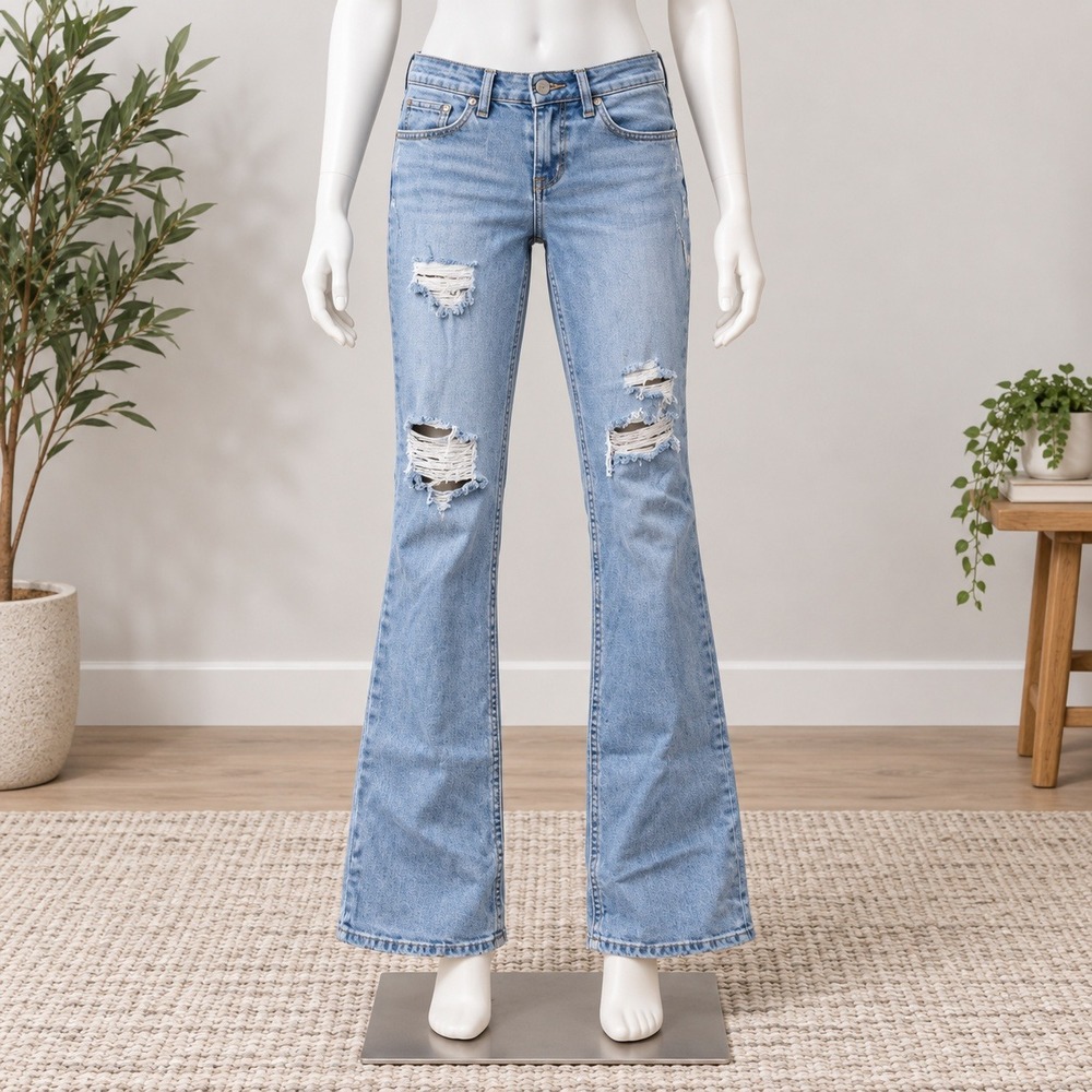 Hollister Low-Rise Bootcut Jeans Womens 0S W24 L29 Light Blue Distressed Stretch